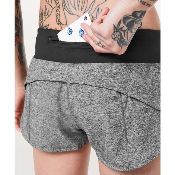 LULULEMON Women’s Heather Lux Multi Black / Black Speed Up Low Rise 2.5” Shorts - Picture 4 of 8